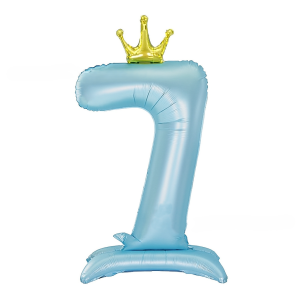 Balon foliowy Stojący CYFRA 7 z koroną Błękitny 100cm