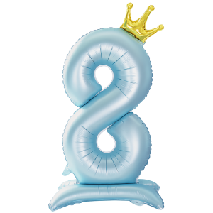 Balon foliowy Stojący CYFRA 8 z koroną Błękitny 100cm