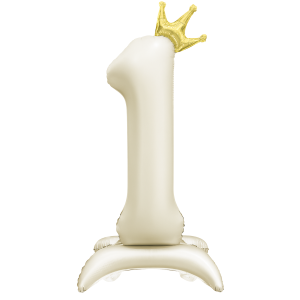 Balon foliowy Stojący CYFRA 1 z koroną Kremowy 100cm