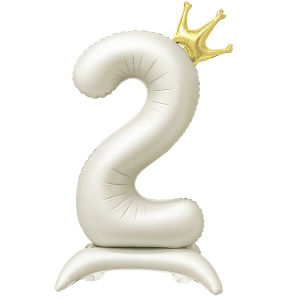 Balon foliowy Stojący CYFRA 2 z koroną Kremowy 100cm