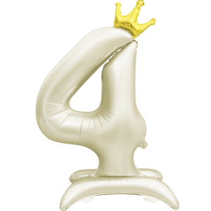 Balon foliowy Stojący CYFRA 4 z koroną Kremowy 100cm