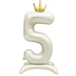 Balon foliowy Stojący CYFRA 5 z koroną Kremowy 100cm