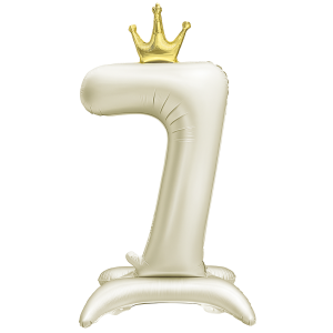Balon foliowy Stojący CYFRA 7 z koroną Kremowy 100cm