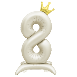 Balon foliowy Stojący CYFRA 8 z koroną Kremowy 100cm