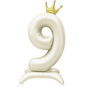 Balon foliowy Stojący CYFRA 9 z koroną Kremowy 100cm