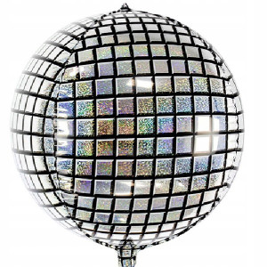 Balon foliowy Kula Dyskotekowa Srebrna Holograficzna 55 cm