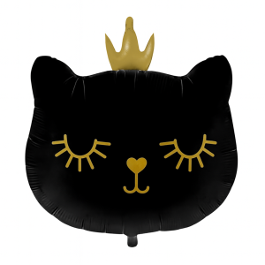 Balon foliowy Czarna Kotka z koroną – 42 x 40 cm