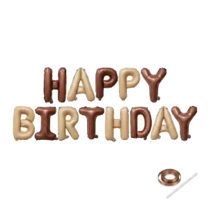 Zestaw balonów napis HAPPY BIRTHDAY beżowo-brązowy 40cm