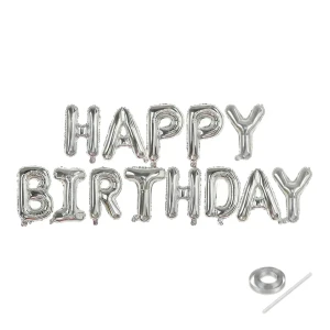 Zestaw balonów napis HAPPY BIRTHDAY srebrny 40cm