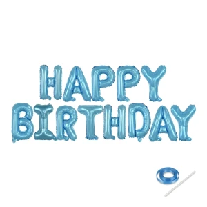 Zestaw balonów napis HAPPY BIRTHDAY błękitny 40cm