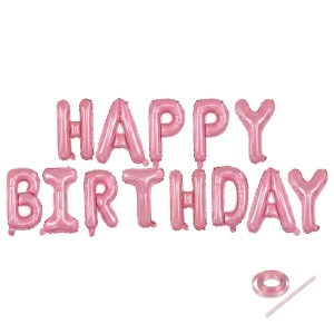 Zestaw balonów napis HAPPY BIRTHDAY różowy 40cm