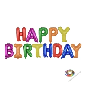 Zestaw balonów napis HAPPY BIRTHDAY kolorowy 40cm