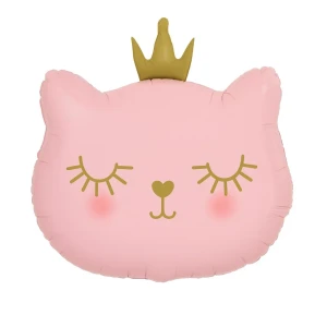 Balon foliowy Różowa Kotka z koroną – 42 x 40 cm