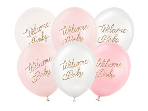 Balony Welcome Baby 30 cm różowe 6szt.