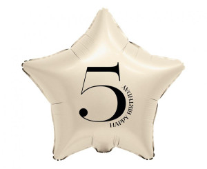 Balon foliowy 18" - Gwiazda z cyfrą "5" kremowy