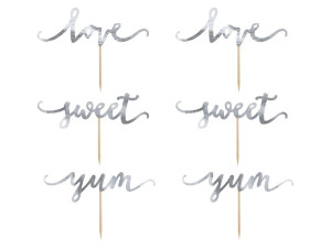 Srebrne Dekoracje do muffinek LOVE