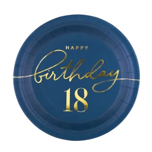 Talerzyk papierowy Happy Birthday 18 granatowy 7cali 6szt.