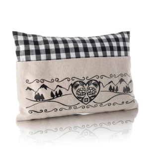 Coussin avec copeaux d'arolle, paysage -schwarz/weiss kariert