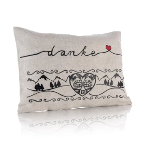 Coussin avec copeaux d'arolle, "Danke" -natur/schwarz