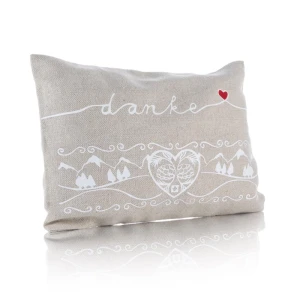 Coussin avec copeaux d'arolle, "Danke" -natur/weiss