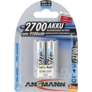 1x2 Ansmann Akku 2700 Mignon AA 2500 mAh