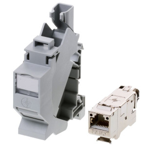 Telegrtner J00023A0205 Netzwerkdose Hutschiene CAT 6a Lichtgrau
