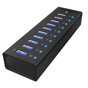 ICY BOX 10 Port Hub mit USB Type-A Anschluss, 1x Ladeanschluss