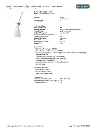 Pressol 04903 ler 300ml Spritzrohrlnge (max.): 165mm