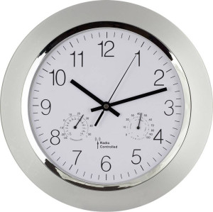 EUROTIME 56004 Funk Wanduhr 34cm x 5cm Silber