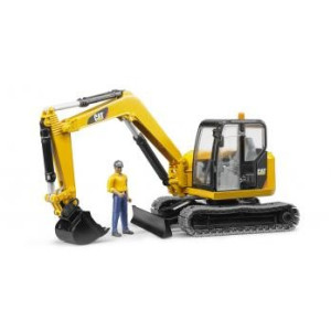 Bruder Baufahrzeug Modell Caterpillar Minibagger mit Bauarbeiter
