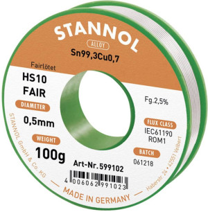 Stannol HS10-Fair Ltzinn Spule Sn99,3Cu0,7 ROM1 100g 0.5mm