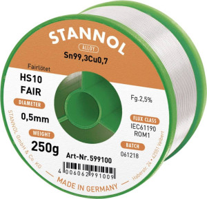 Stannol HS10-Fair Ltzinn Spule Sn99,3Cu0,7 ROM1 250g 0.5mm