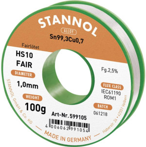 Stannol HS10-Fair Ltzinn Spule Sn99,3Cu0,7 ROM1 100g 1mm