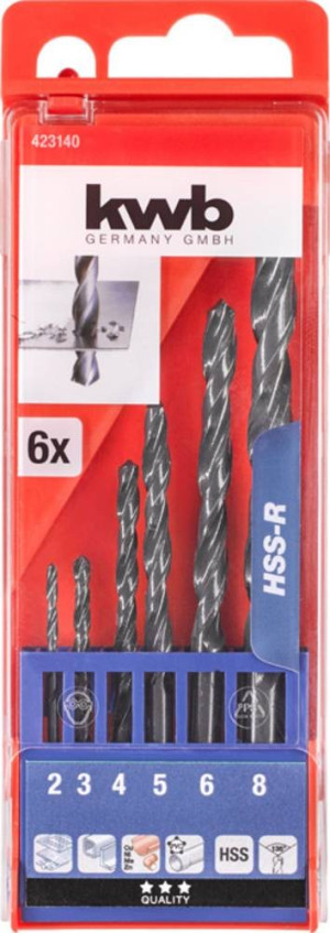 Kwb 423140 HSS Metall-Spiralbohrer-Set 6teilig 2 mm, 3 mm, 4 mm, 5 mm,
