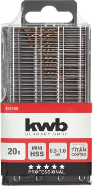Kwb 424290 HSS Titan Metall-Spiralbohrer-Set 20teilig M2 DIN 338