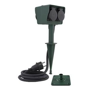REV 0595009555 Gartensteckdose 4fach Schwarz, Grn mit Erdspie