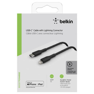 Belkin Lightning/USB-C Kabel ummantelt mfi 1m schwarz