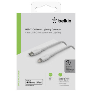 Belkin Lightning/USB-C Kabel ummantelt mfi 1m wei