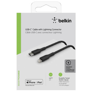 Belkin Lightning/USB-C Kabel ummantelt mfi 2m schwarz