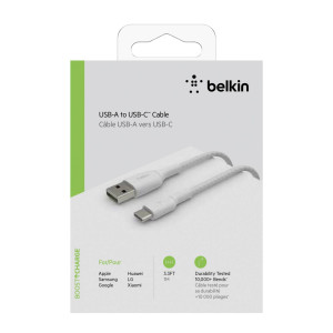 Belkin USB-C/USB-A Kabel ummantelt, 1m, wei