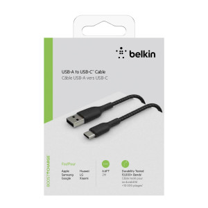 Belkin USB-C/USB-A Kabel ummantelt, 2m, schwarz