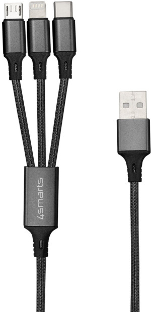 4smarts 3in1 Kabel ForkCord 20cm textil, schwarz