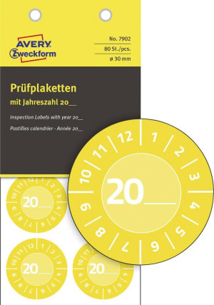 Avery-Zweckform 7902 Prfplakette 20XX Gelb () 30mm 30mm 80St.