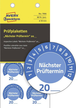 Avery-Zweckform 7906 Prfplakette 20XX Blau () 30mm 30mm 80St.