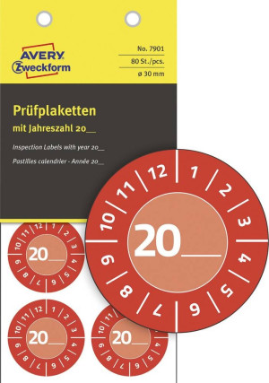 Avery-Zweckform 7901 Prfplakette 20XX Rot () 30mm 30mm 80St.