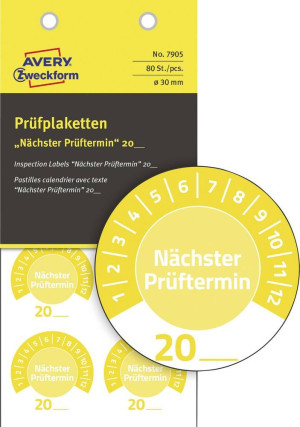 Avery-Zweckform 7905 Prfplakette 20XX Gelb () 30mm 30mm 80St.