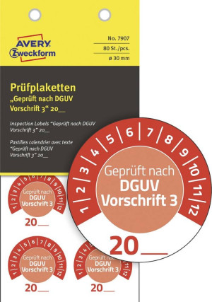 Avery-Zweckform 7907 Prfplakette 20XX Rot () 30mm 30mm 80St.