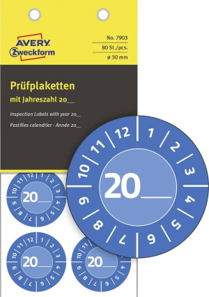 Avery-Zweckform 7903 Prfplakette 20XX Blau () 30mm 30mm 80St.