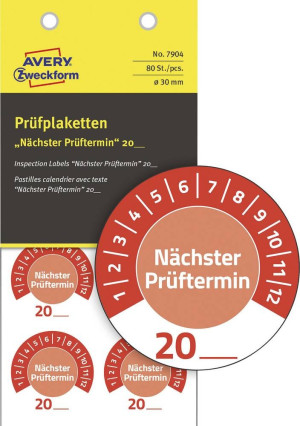 Avery-Zweckform 7904 Prfplakette 20XX Rot () 30mm 30mm 80St.
