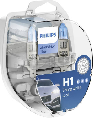 Philips 12258WVUSM Halogen Leuchtmittel WhiteVision Ultra H1 55W 12V
